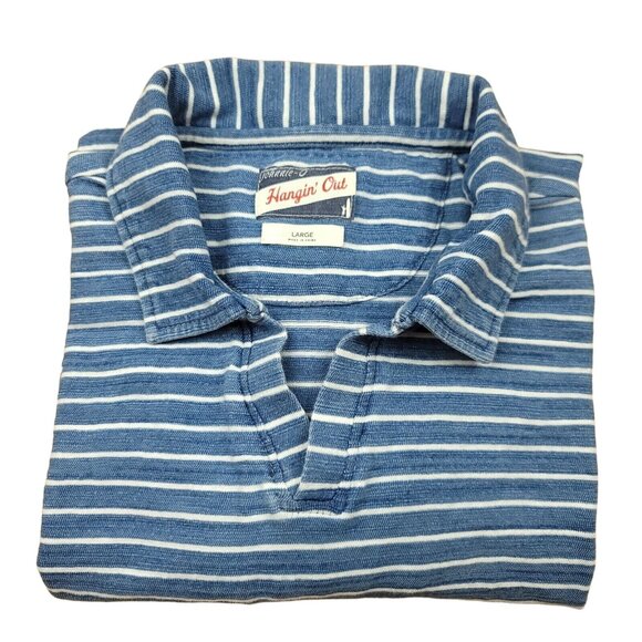 Johnnie-O Hangin Out Men's Medium Striped Polo Shirt Long Sleeve Blue Casual - Picture 13 of 15